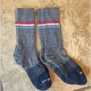 2 pair Bombas calf socks mens sz L fits 9.5-13. In navy, gray, blues, and red